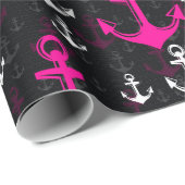 Papier Cadeau Ancre blanche rose avec Arrière - plan noir (Coin rond)