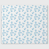 Papier Cadeau Ancre bleue et nom personnalisé (Plat)