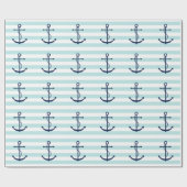 Papier Cadeau Ancre bleue sur les rayures de menthe (Plat)