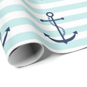 Papier Cadeau Ancre bleue sur les rayures de menthe (Coin rond)