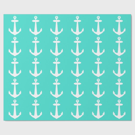 Papier Cadeau Ancre Côtière Turquoise Et Blanche (Plat)