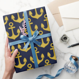 Papier Cadeau Ancre d'or sur l'Arrière - plan bleu marine