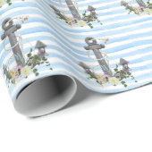 Papier Cadeau ancre nautique avec fleurs sur bande (Coin rond)