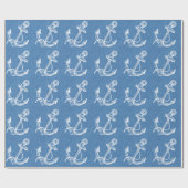 Papier Cadeau Ancre nautique blanche Linge bleu (Plat)
