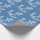 Papier Cadeau Ancre nautique blanche Linge bleu (Coin)