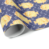 Papier Cadeau Ancre nautique et Motif de poissons tropicaux (Coin rond)