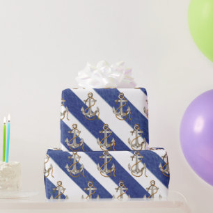 Papier Cadeau Ancre Nautique Sur Les Rayures D'Aquarelle