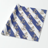 Papier Cadeau Ancre Nautique Sur Les Rayures D'Aquarelle (Déroulé)