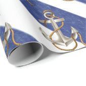 Papier Cadeau Ancre Nautique Sur Les Rayures D'Aquarelle (Coin rond)