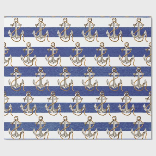Papier Cadeau Ancre Nautique Sur Les Rayures D'Aquarelle (Plat)