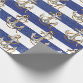 Papier Cadeau Ancre Nautique Sur Les Rayures D'Aquarelle (Coin)