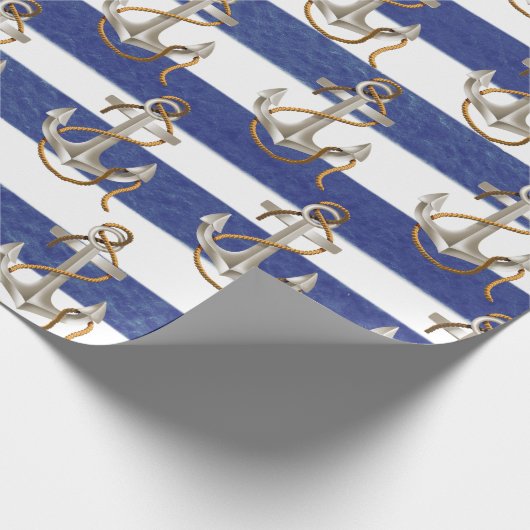 Papier Cadeau Ancre Nautique Sur Les Rayures D'Aquarelle (Coin)