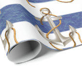 Papier Cadeau Ancre Nautique Sur Les Rayures D'Aquarelle (Coin rond)