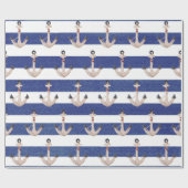 Papier Cadeau Ancre Nautique Sur Les Rayures D'Aquarelle (Plat)