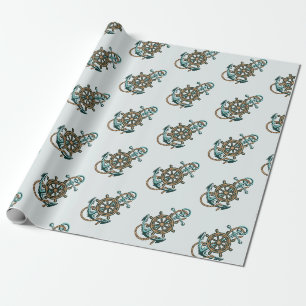 Papier Cadeau Ancre verte nautique thème marin de voile