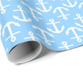 Papier Cadeau Ancres Blanches Bleu Ciel Motif 2Dir (Coin rond)