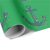 Papier Cadeau Ancres Bleues Avec Lumières De Noël Sur Vert (Coin rond)