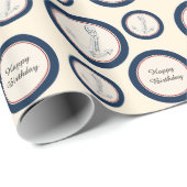 Papier Cadeau Ancres bleues nautiques Anniversaire (Coin rond)