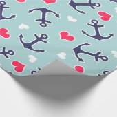 Papier Cadeau Ancres nautiques et Motif de coeur (Coin)