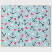 Papier Cadeau Ancres nautiques et Motif de coeur (Plat)