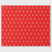 Papier Cadeau ancres nautiques sur rouge (Plat)