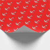 Papier Cadeau ancres nautiques sur rouge (Coin)