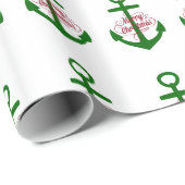 Papier Cadeau Ancres rouges et vertes nautiques de Joyeux Noël (Coin rond)