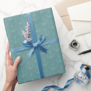 Papier Cadeau Ancres tonales sur gris cyan