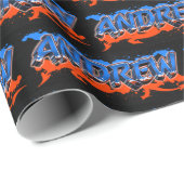 Papier Cadeau Andrew prénom Graffiti blue orange (Coin rond)