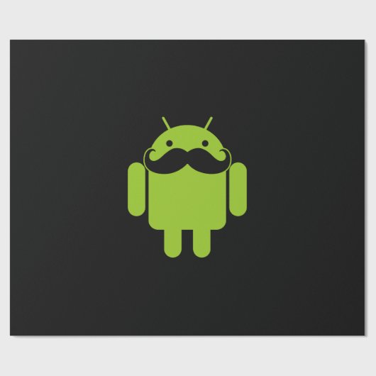 Papier Cadeau Android Robot Icon Mustache sur noir (Plat)
