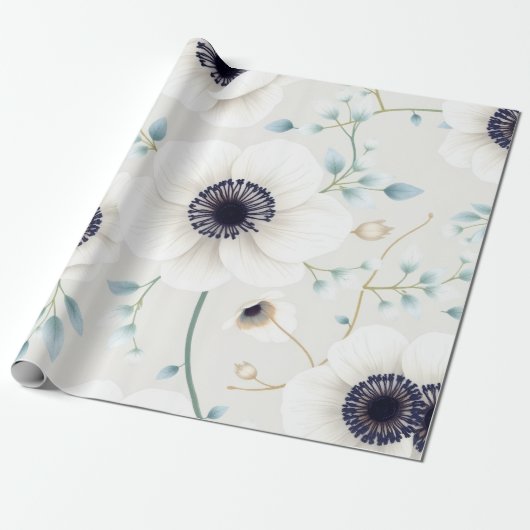 Papier Cadeau Anémone blanche & Eucalyptus Pâques (Déroulé)