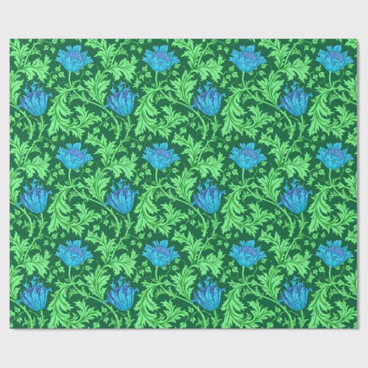 Papier Cadeau Anémone de William Morris, vert vert et bleu (Plat)