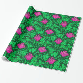 Papier Cadeau Anémone de William Morris, vert vert et fuchsia (Déroulé)