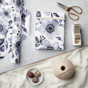 Papier Cadeau Anémones en niveaux de gris noir et blanc Floral