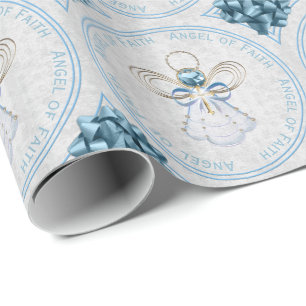 Papier Cadeau Ange de Noël de la Foi Bleu et Filigree d'or
