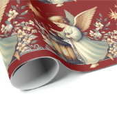 Papier Cadeau Ange de Noël et lanterne (Coin rond)