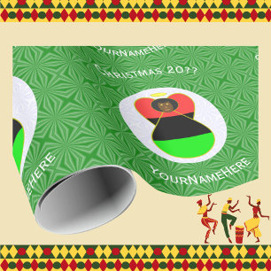 Papier Cadeau Ange de Noël personnalisé avec drapeau afro-améric