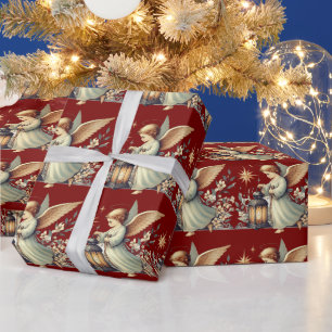 Papier Cadeau  Ange et lanterne de Noël vintage