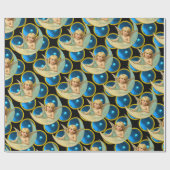 PAPIER CADEAU ANGE LUNE AVEC PIERRES DE GEM EN SAPPHIRE BLEU CLA (Plat)