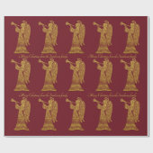 Papier Cadeau Ange personnalisé d'or sur Noël rouge (Plat)