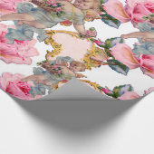 PAPIER CADEAU ANGE ROMANTIQUE RASSEMBLANT DES ROSES ROSES ROSES  (Coin)