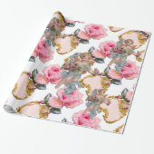 PAPIER CADEAU ANGE ROMANTIQUE RASSEMBLANT DES ROSES ROSES ROSES  (Déroulé)