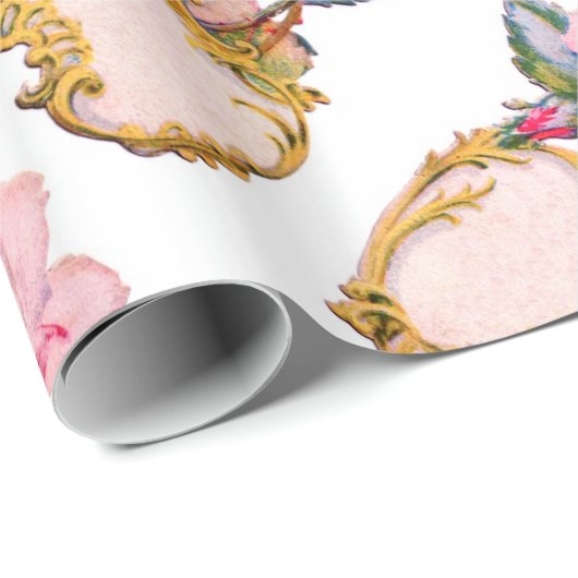 PAPIER CADEAU ANGE ROMANTIQUE RASSEMBLANT DES ROSES ROSES ROSES  (Coin rond)