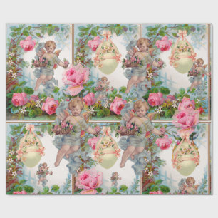 PAPIER CADEAU ANGE ROMANTIQUE RASSEMBLANT ROSES ROSES ROSES ROSE