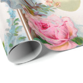 PAPIER CADEAU ANGE ROMANTIQUE RASSEMBLANT ROSES ROSES ROSES ROSE (Coin rond)