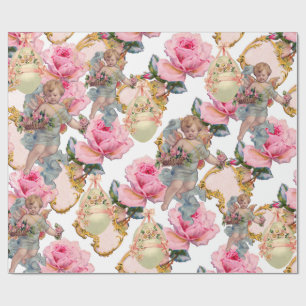 PAPIER CADEAU ANGE ROMANTIQUE RASSEMBLANT ROSES ROSES ROSES ROSE