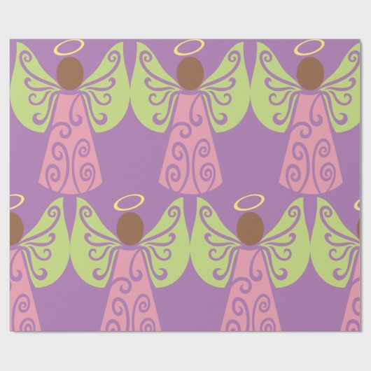 Papier Cadeau Ange rose Verte Ailes Vertes Spirituel Décoratif (Plat)