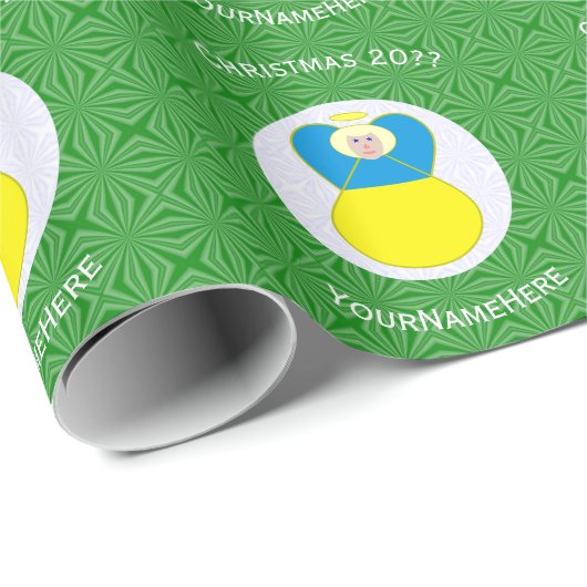 Papier Cadeau Ange ukrainien drapeau de Noël personnalisé (Coin rond)