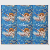 PAPIER CADEAU ANGE VOLANT DANS NOËL BLEU JOY PAIX LOVE (Plat)