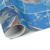 PAPIER CADEAU ANGE VOLANT DANS NOËL BLEU JOY PAIX LOVE (Coin rond)